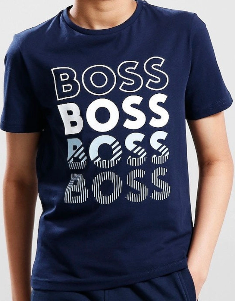 BOSS BOYS NAVY REPEAT LOGO T SHIRT J50775