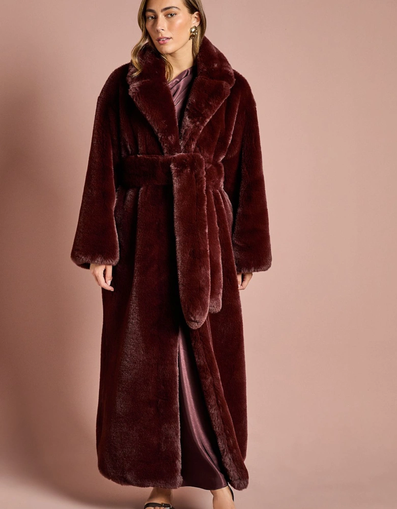 Occasion Belted Longline Fur Coat