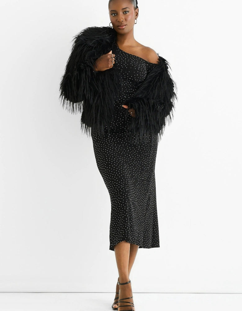 Black Plain Fringe Faux Fur Short Jacket