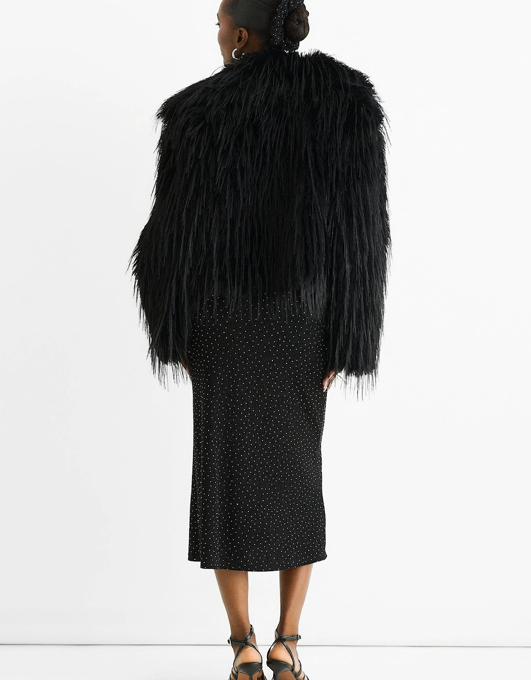 Black Plain Fringe Faux Fur Short Jacket