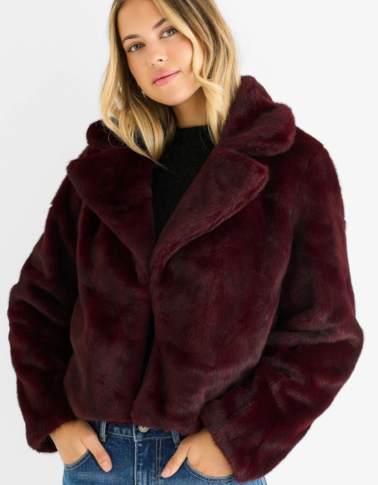 Plum Crushed Look Faux Fur Cropped Jacket