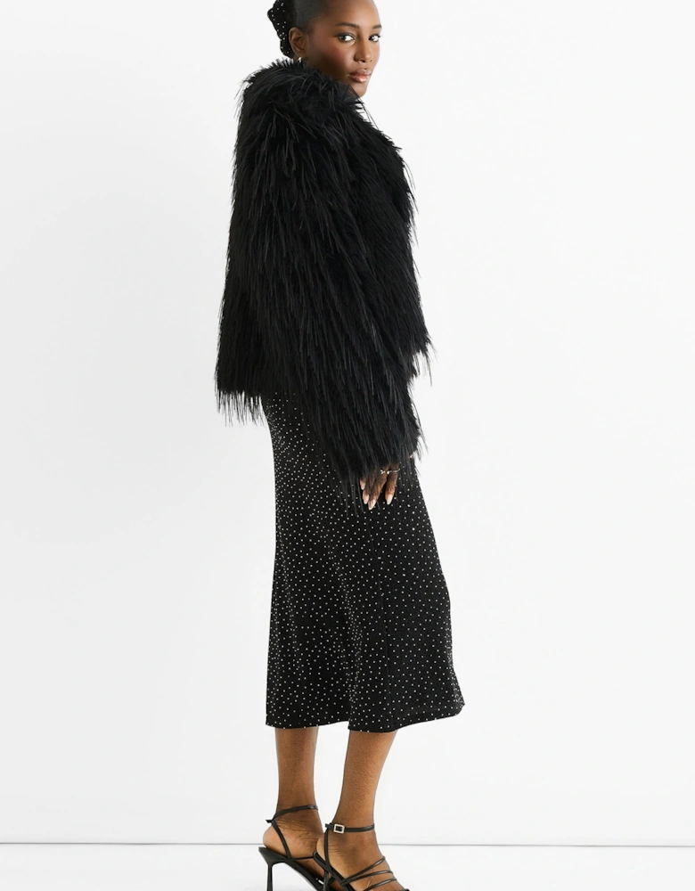 Black Plain Fringe Faux Fur Short Jacket
