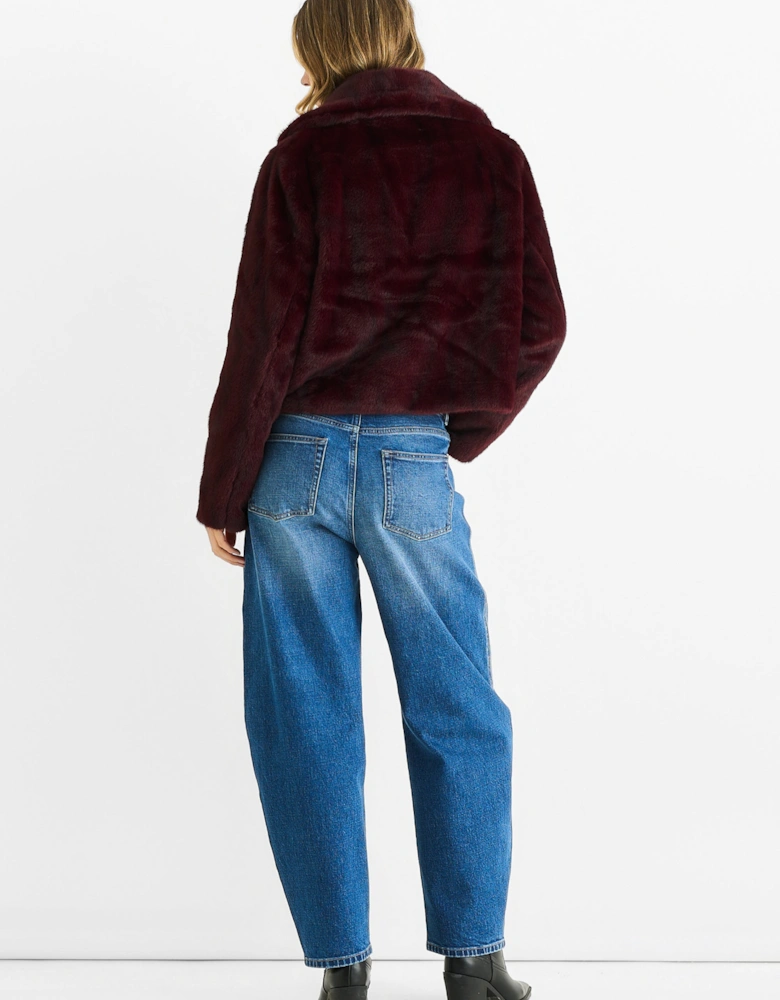 Plum Crushed Look Faux Fur Cropped Jacket