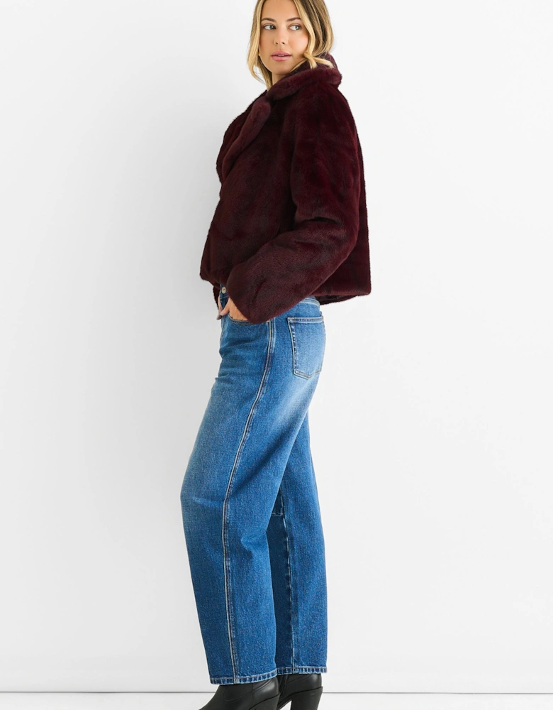 Plum Crushed Look Faux Fur Cropped Jacket