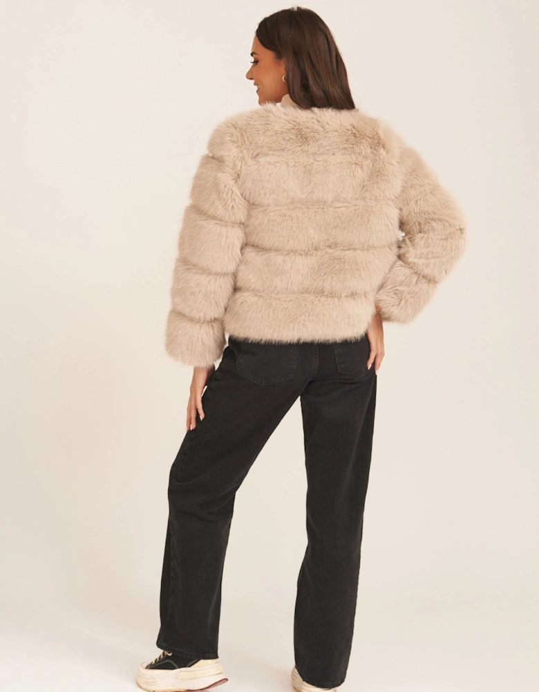 Stone Soft Touch Faux Fur Jacket