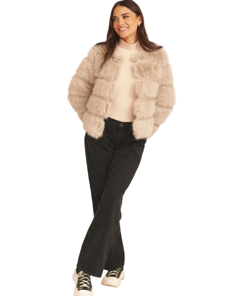 Stone Soft Touch Faux Fur Jacket