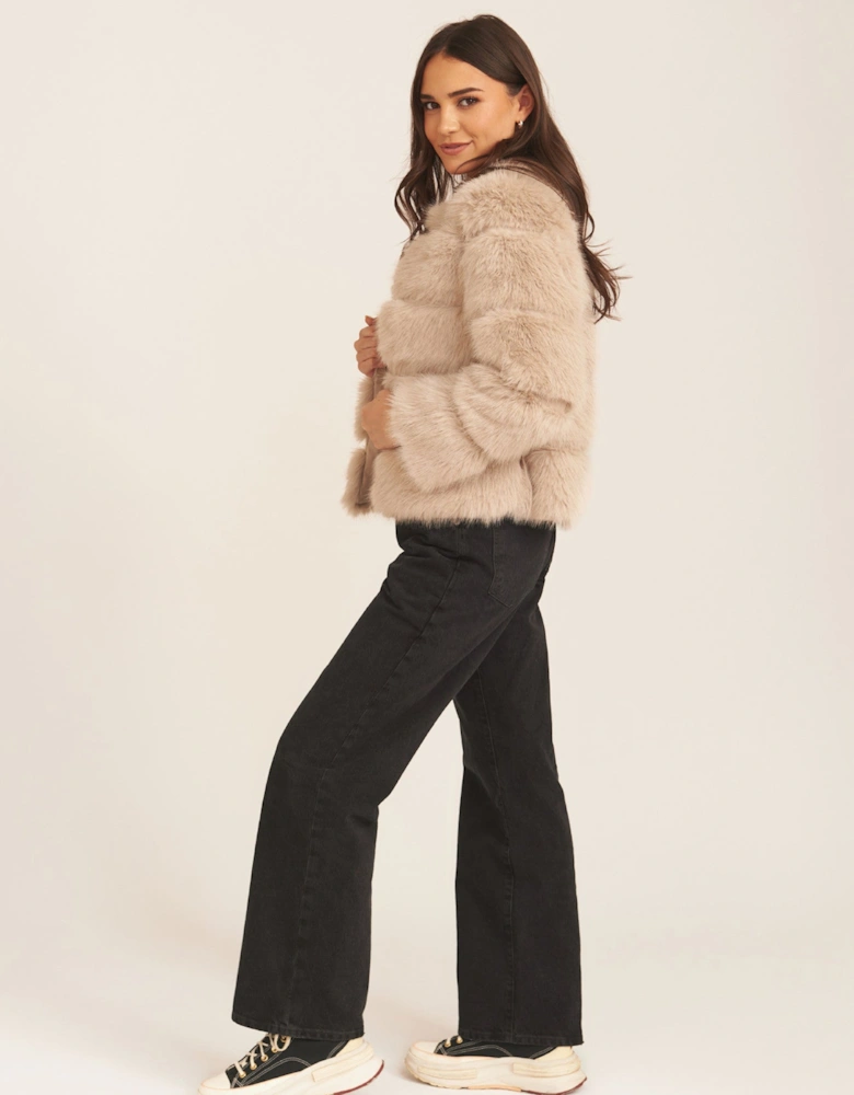 Stone Soft Touch Faux Fur Jacket