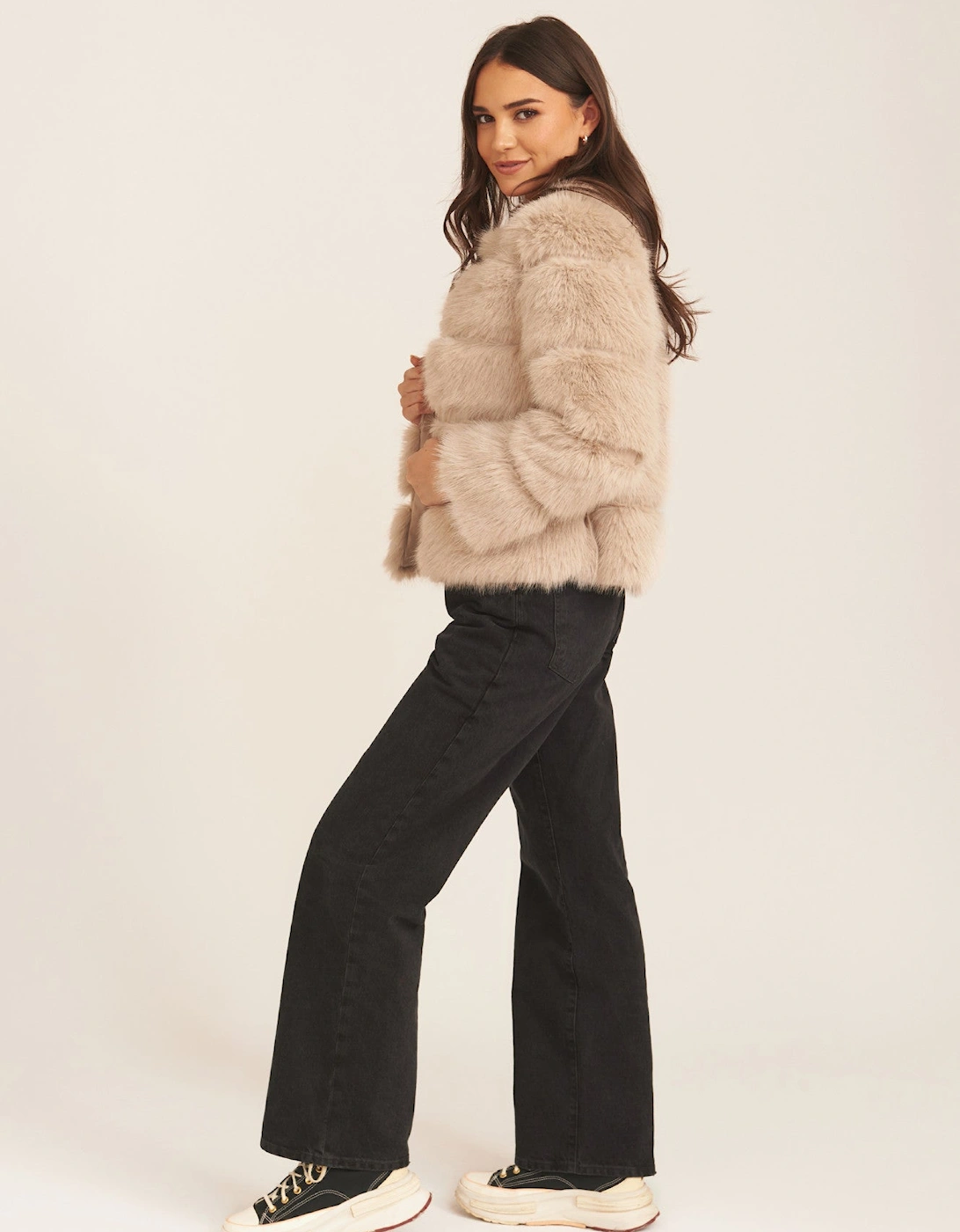 Stone Soft Touch Faux Fur Jacket
