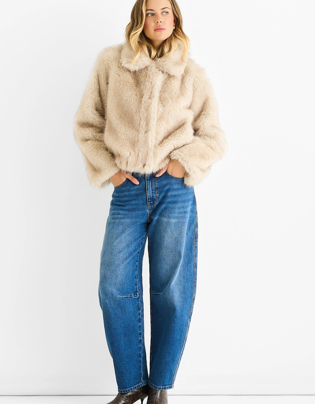 Gini London Women's Tan Beige Premium Ombre Faux Fur Jacket - : 12/14 Size 12
