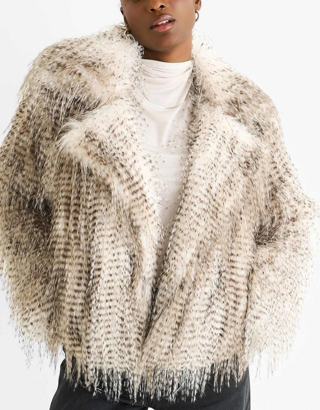 Brown Snow Leopard Faux Fur Short Jacket