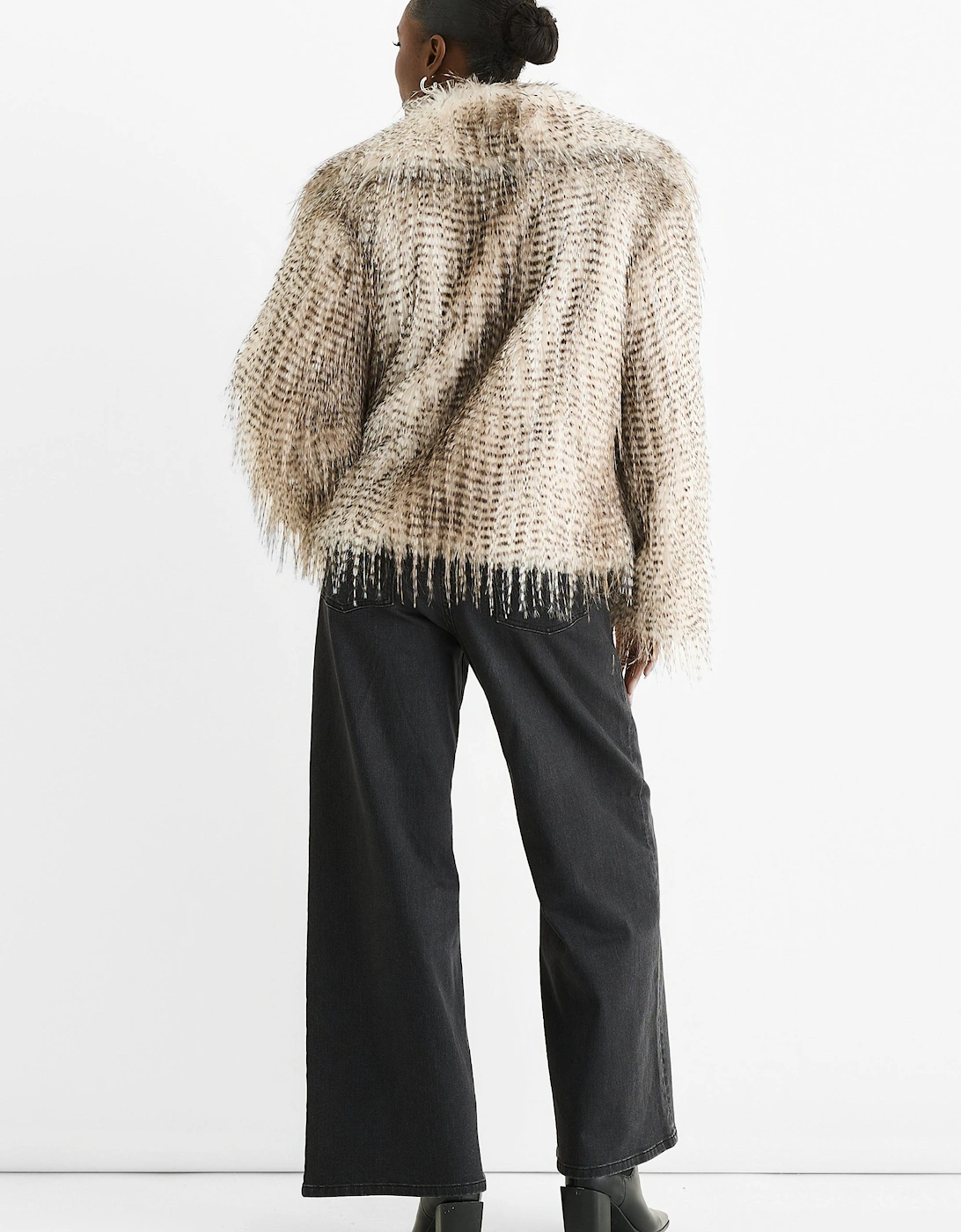 Brown Snow Leopard Faux Fur Short Jacket