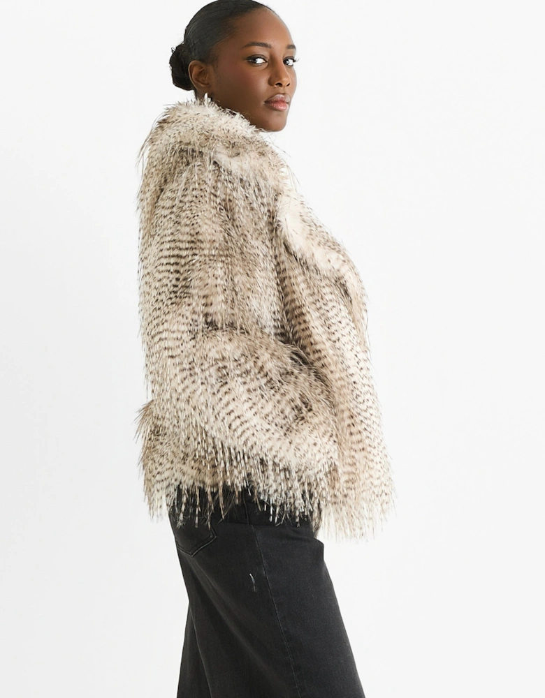 Brown Snow Leopard Faux Fur Short Jacket