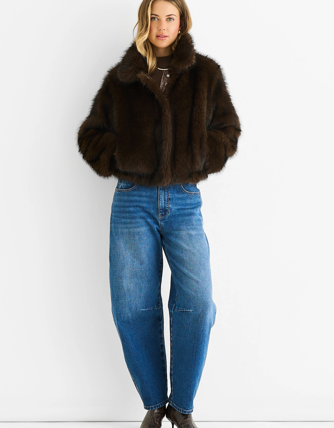 Gini London Women's Brown Coffee Premium Ombre Faux Fur Jacket - : 12/14 Size 12