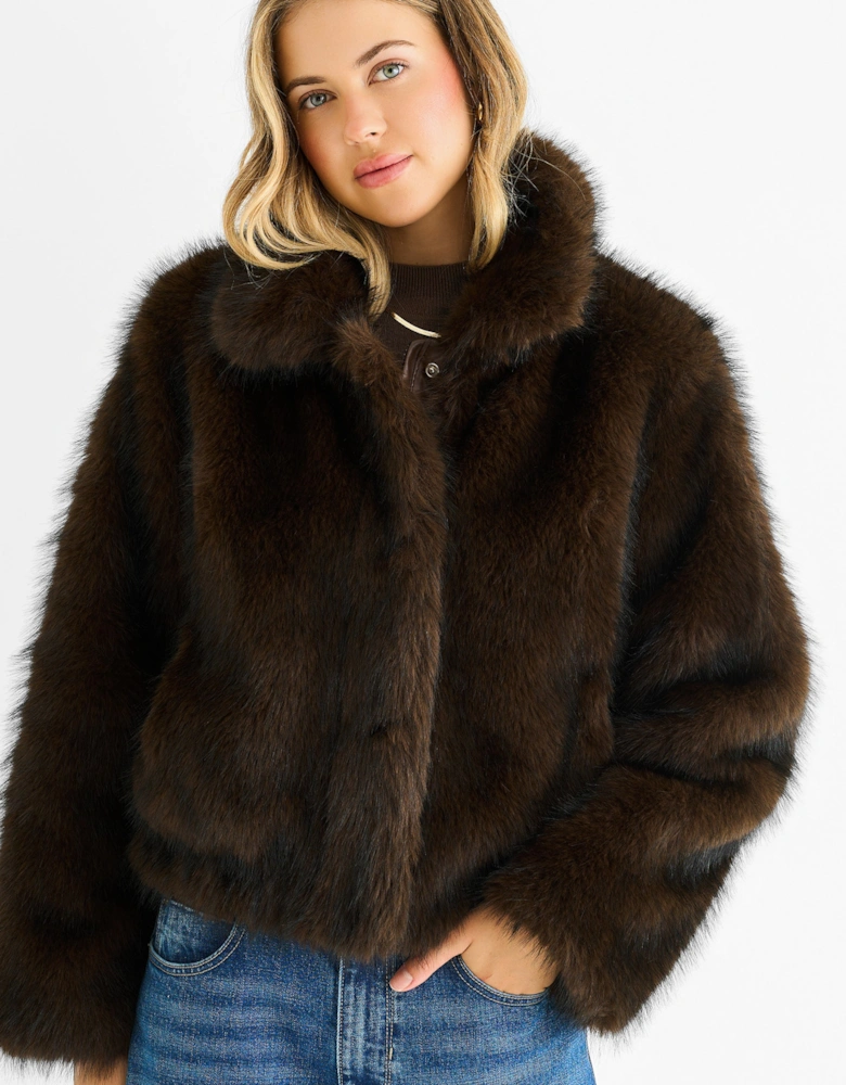 Coffee Premium Ombre  Faux Fur Jacket