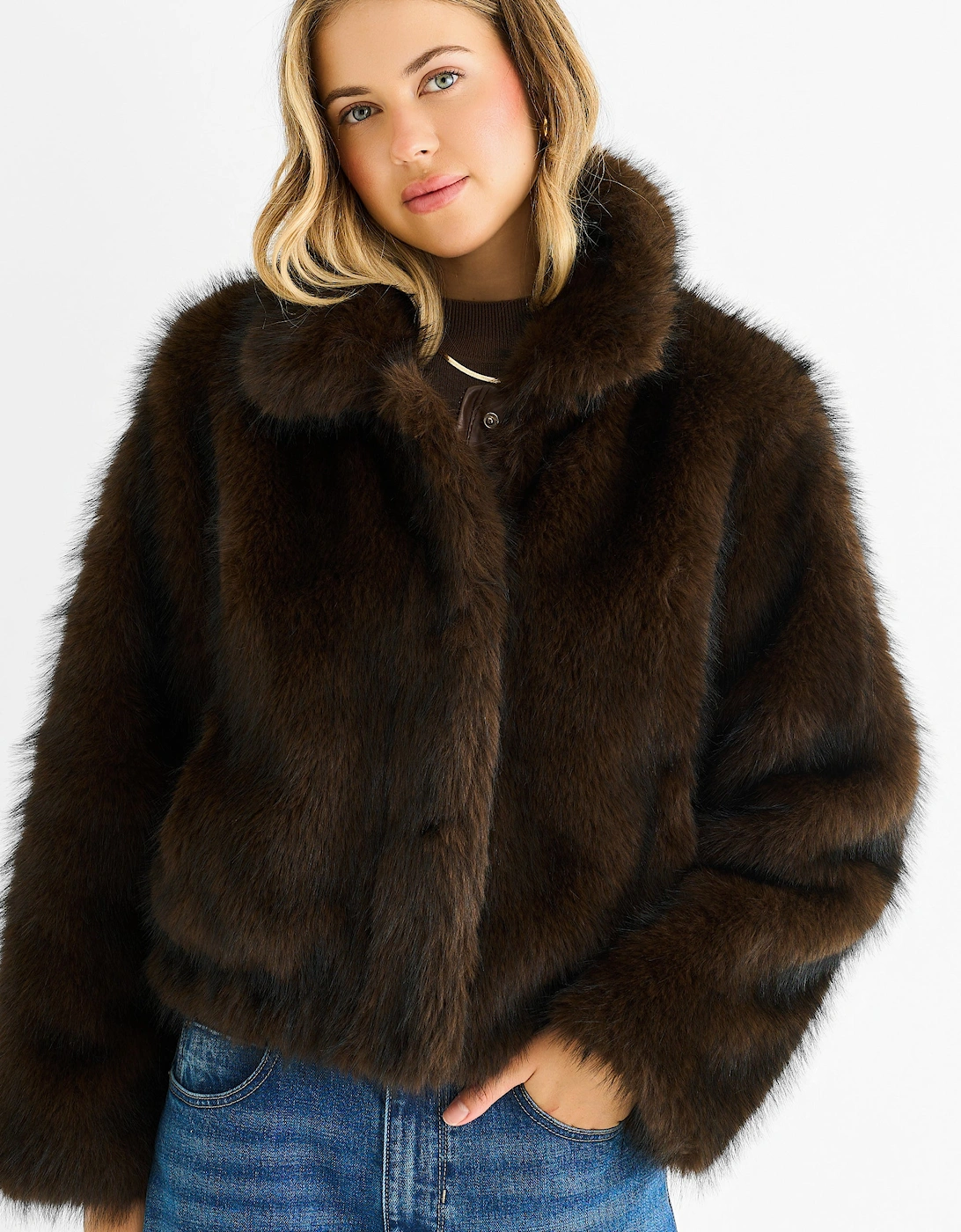 Coffee Premium Ombre  Faux Fur Jacket