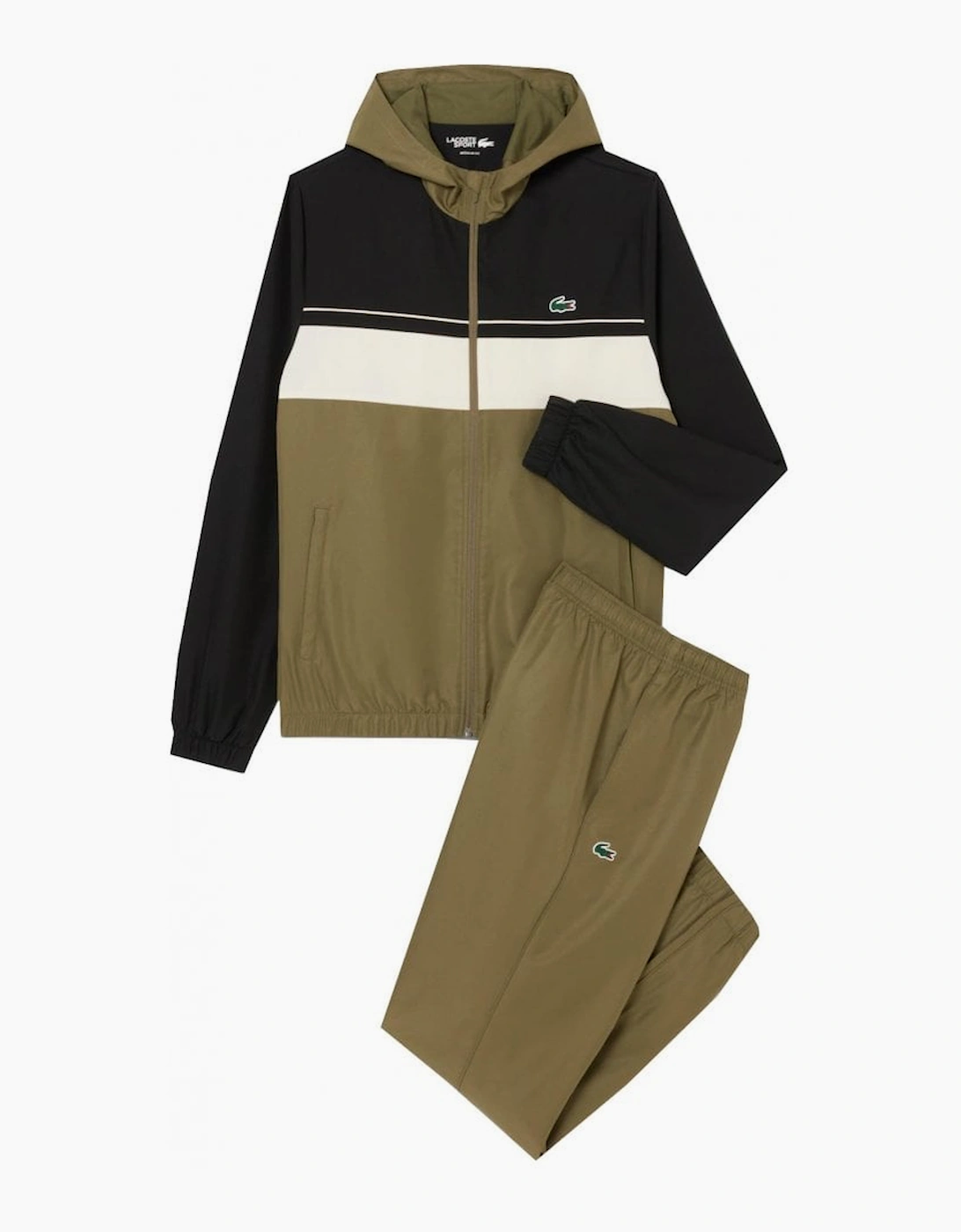Men's Lacoste Men's White, Black And Khaki Colour Block Tracksuit - Size, 6