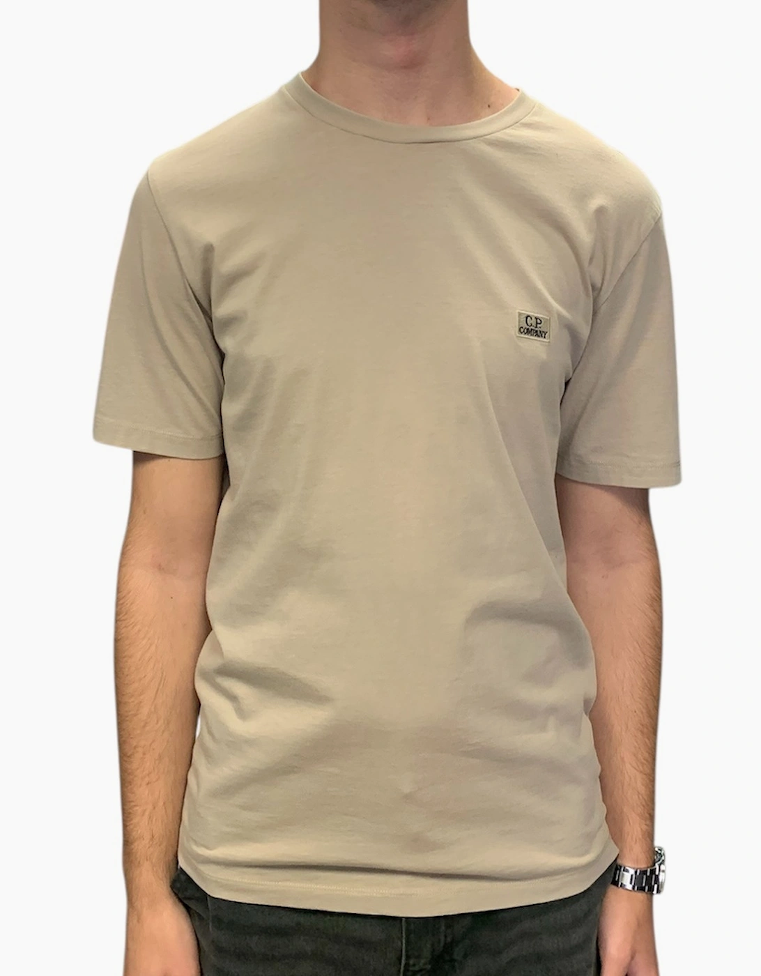 Cp Company Men's Tan Logo T-Shirt - Cobblestone  42 Extra Large
