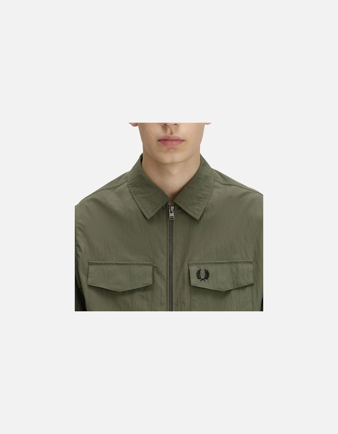 Textured Zip-Through Overshirt Laurel Wreath Green
