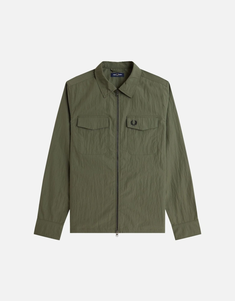 Textured Zip-Through Overshirt Laurel Wreath Green