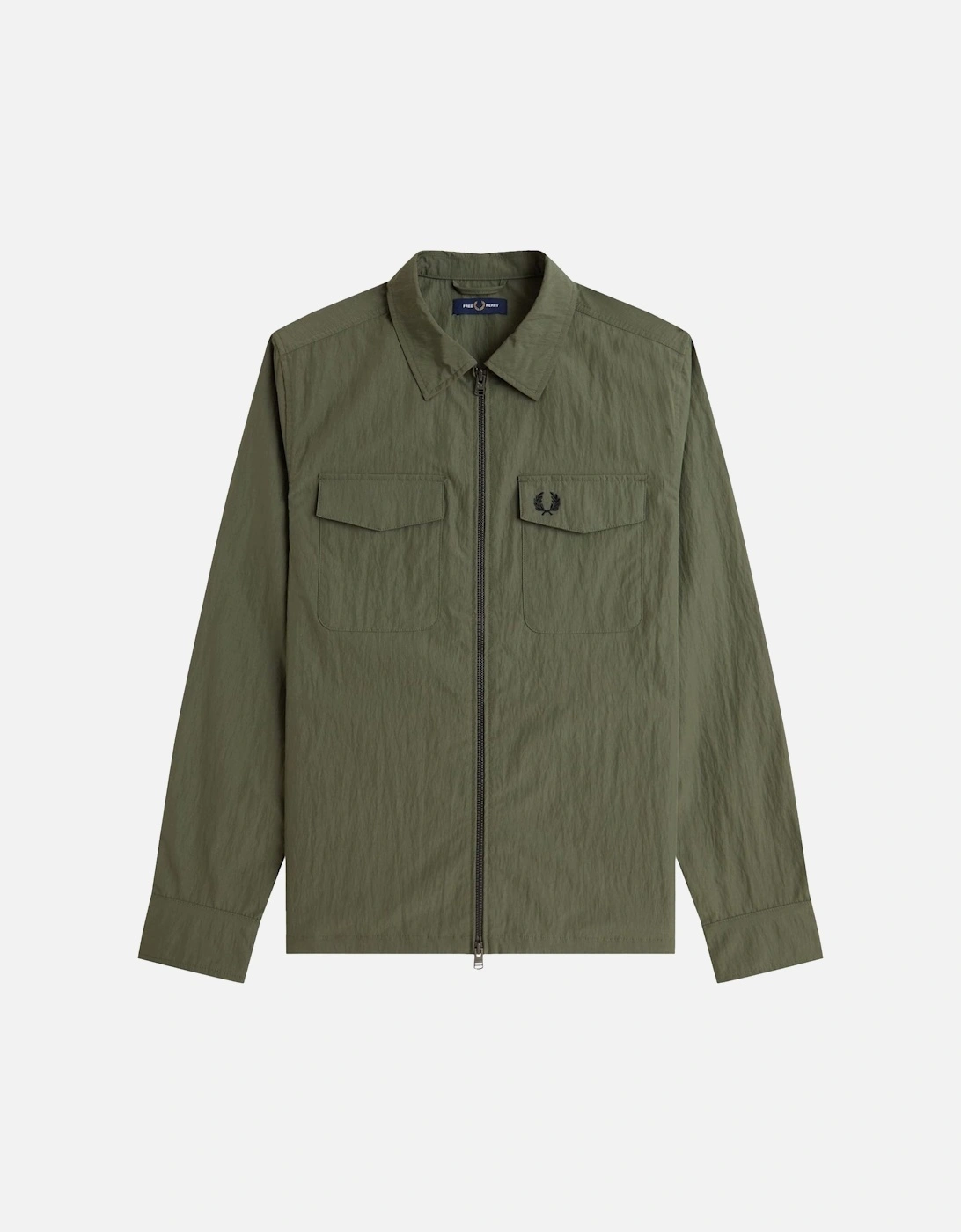 Men's Fred Perry Textured Zip-Through Overshirt Laurel Wreath Green - Tan - Size: 40/Regular