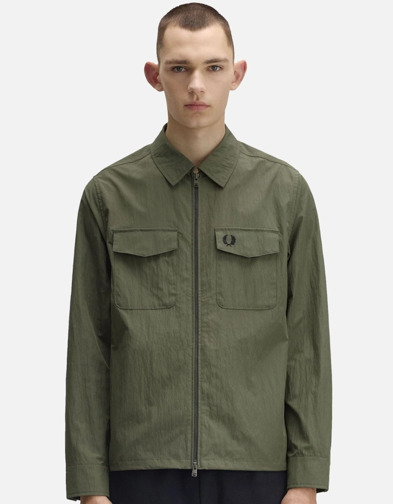 Textured Zip-Through Overshirt Laurel Wreath Green