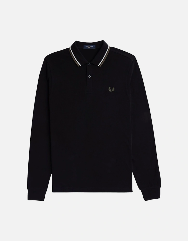 Long Sleeve Twin Tipped Polo Shirt Black/Ecru/Green