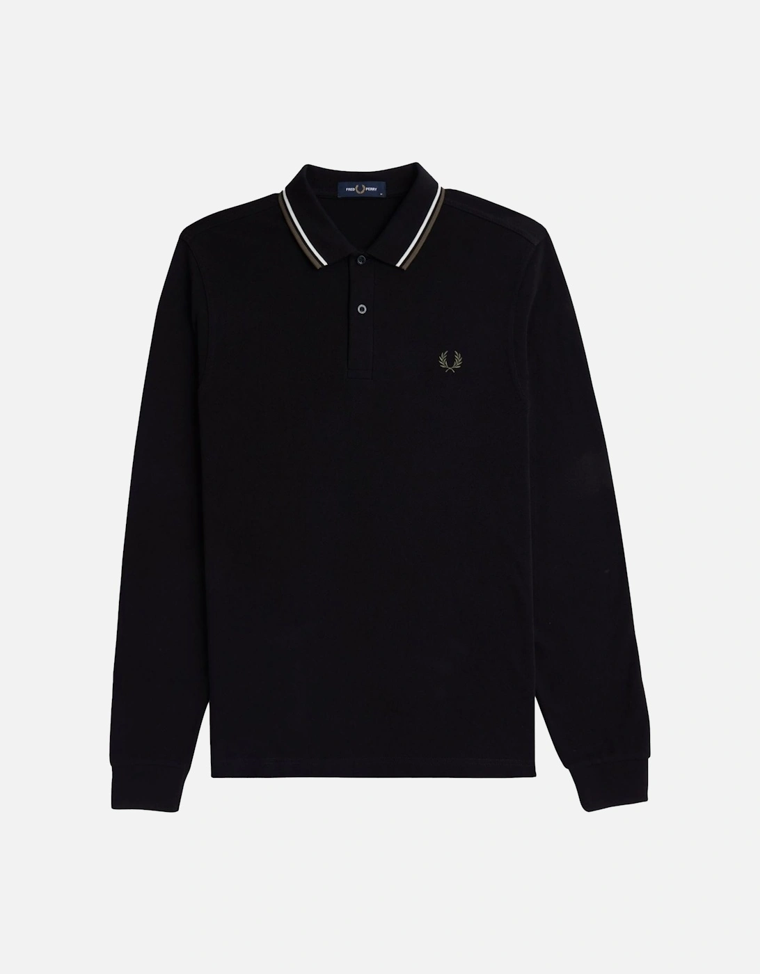 Long Sleeve Twin Tipped Polo Shirt Black/Ecru/Green, 4 of 3