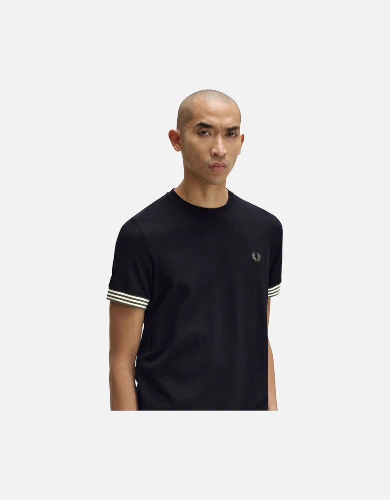 Striped Cuff T-Shirt Black