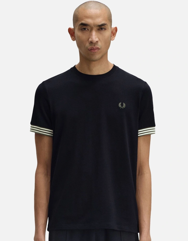 Striped Cuff T-Shirt Black