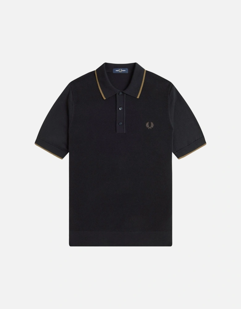 Pique Stitch Knitted Polo Shirt Black