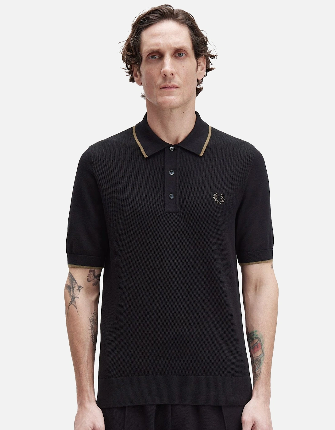 Pique Stitch Knitted Polo Shirt Black