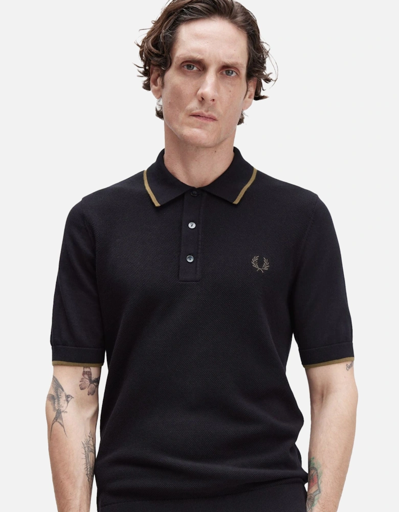 Pique Stitch Knitted Polo Shirt Black