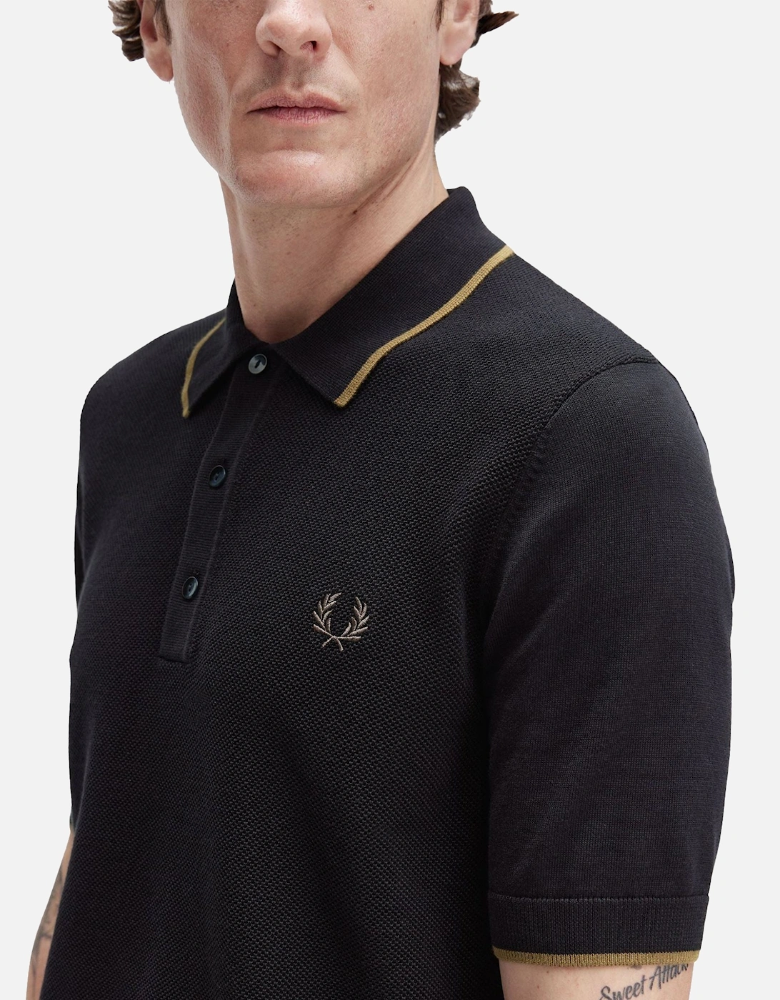 Pique Stitch Knitted Polo Shirt Black