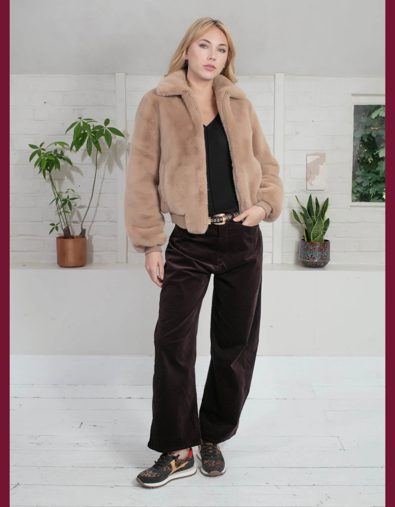 Beatrix Faux Fur Bomber In Camel