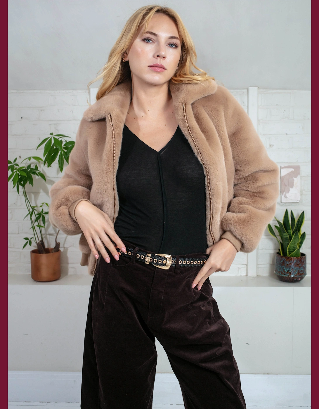 Beatrix Faux Fur Bomber In Camel