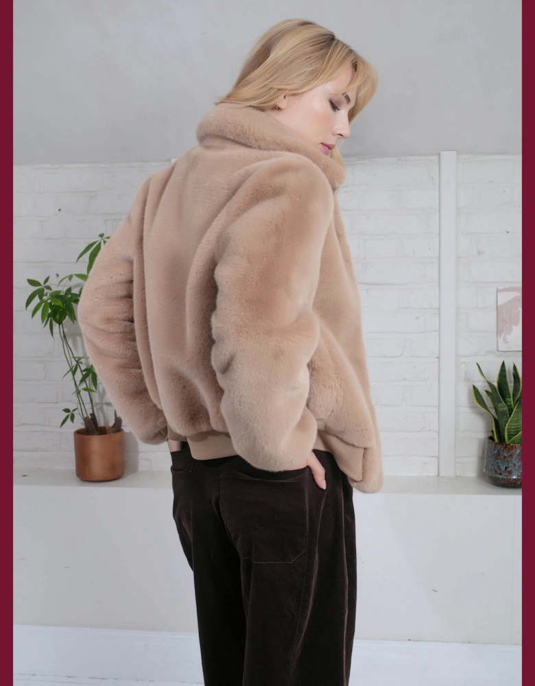 Beatrix Faux Fur Bomber In Camel