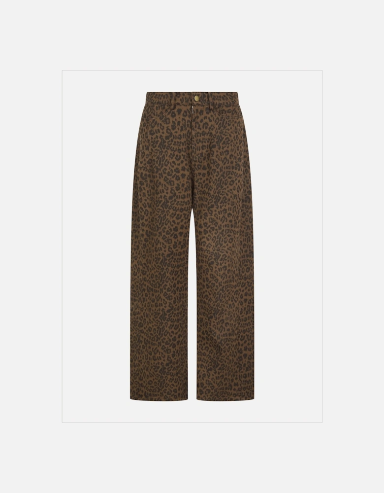 Ditta Leopard Barrel Leg Jeans in Chocolate