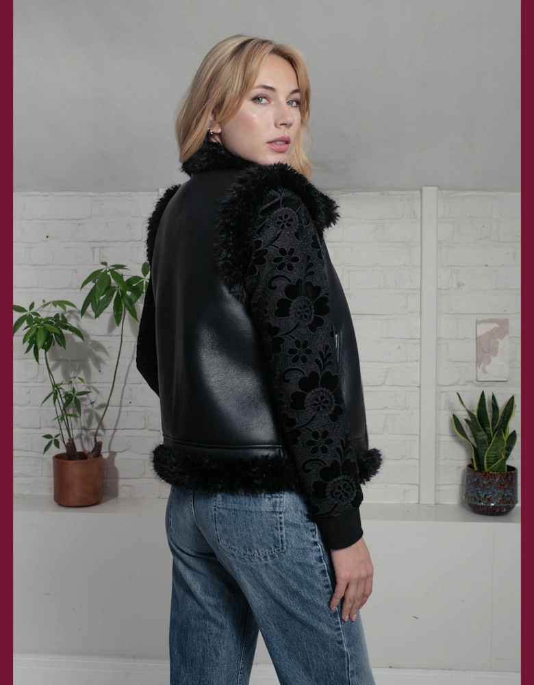 Devina Leather Look Biker Gilet - Black