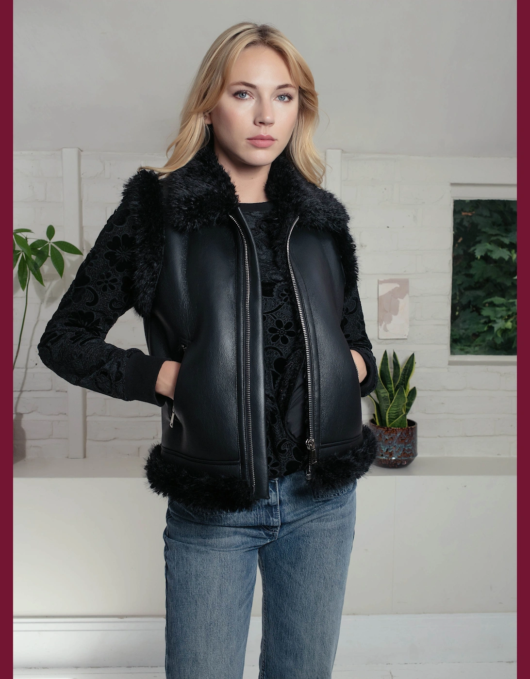 Devina Leather Look Biker Gilet - Black, 10 of 9