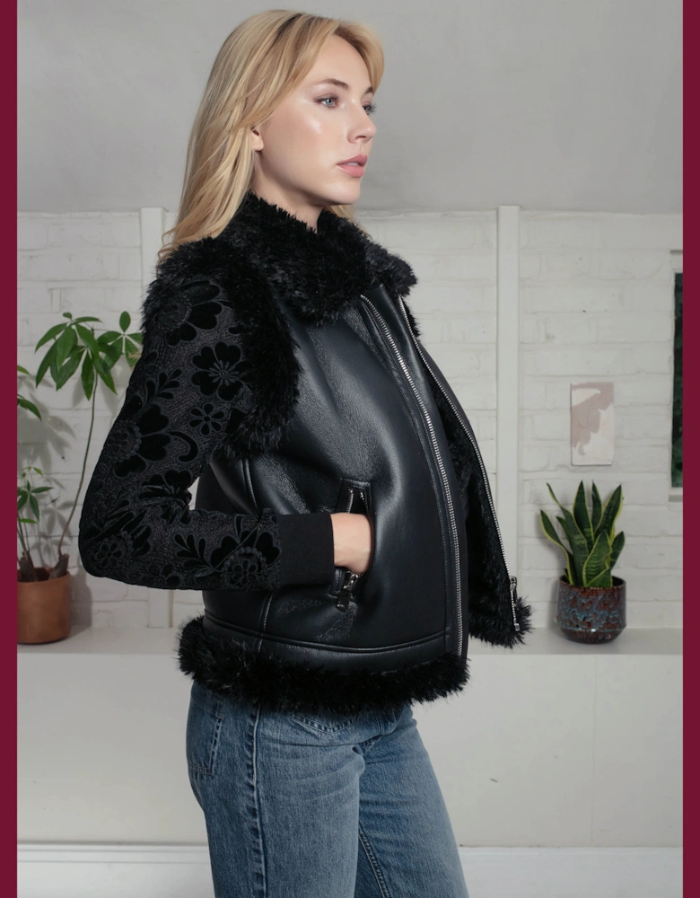 Devina Leather Look Biker Gilet - Black