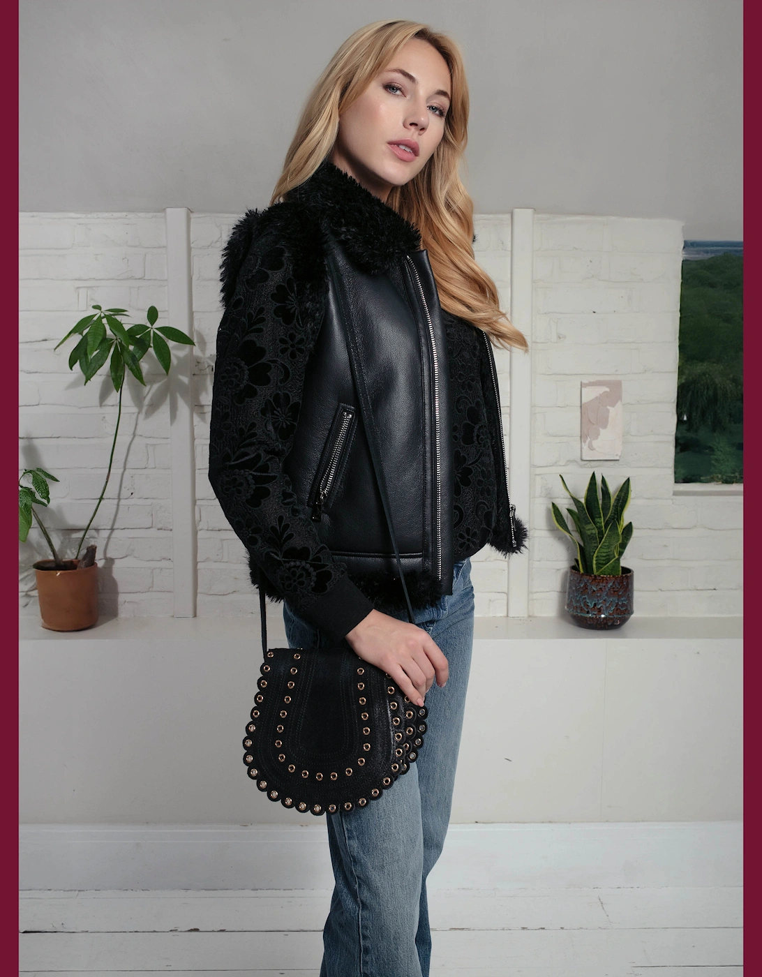 Devina Leather Look Biker Gilet - Black