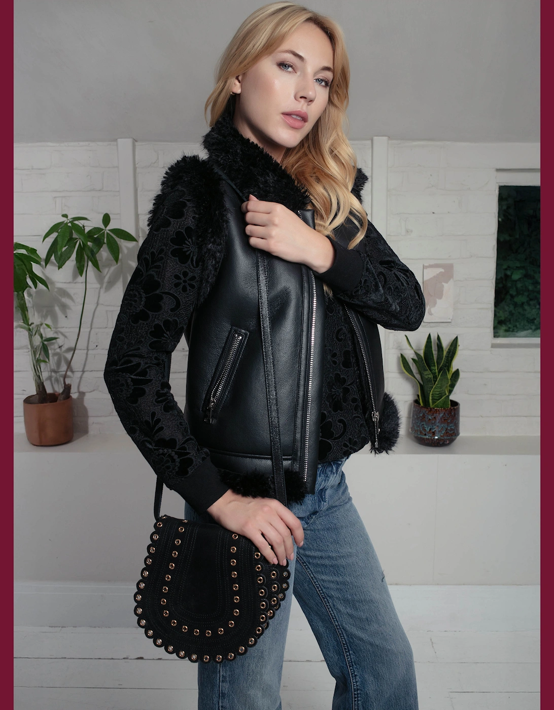 Devina Leather Look Biker Gilet - Black