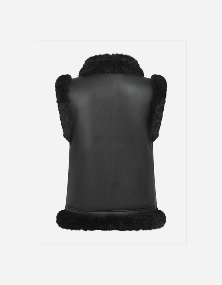 Devina Leather Look Biker Gilet - Black