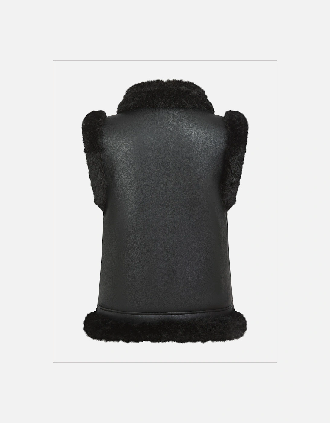 Devina Leather Look Biker Gilet - Black