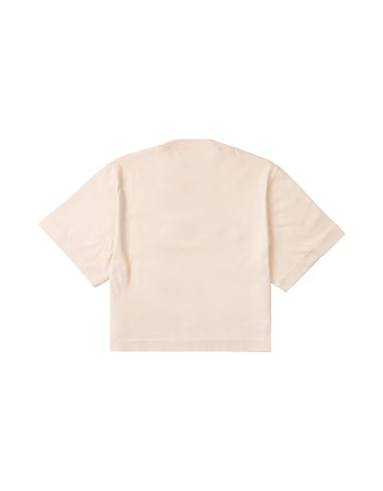 Embroidered Baseball Logo Crop Tee Beige