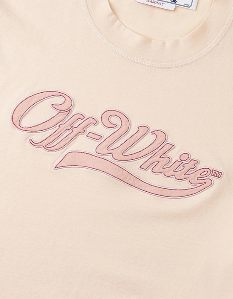Embroidered Baseball Logo Crop Tee Beige