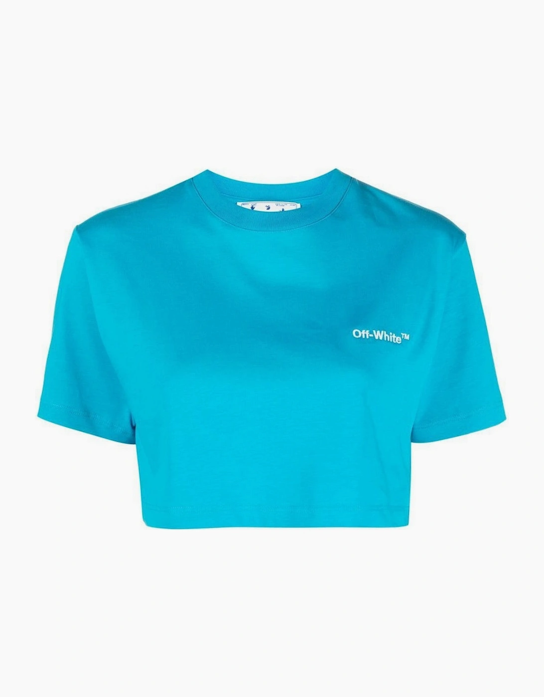 Off-White Women's Blue Helvetica Cropped T-Shirt - Size: 10/8