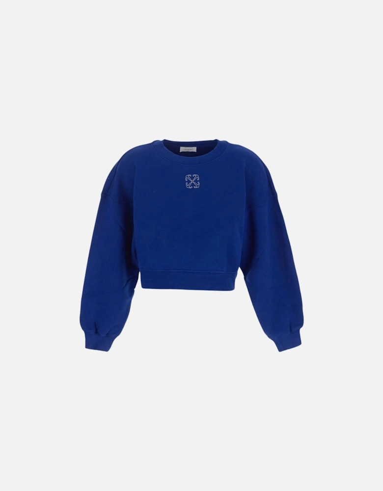Embroidered Mini Arrow Cropped Crewneck Blue