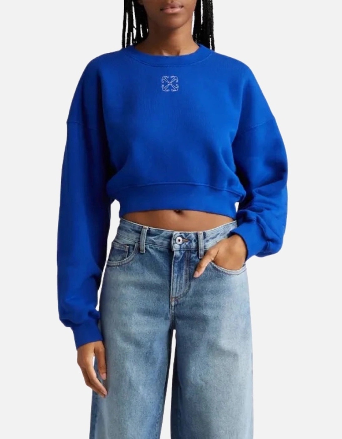 Embroidered Mini Arrow Cropped Crewneck Blue