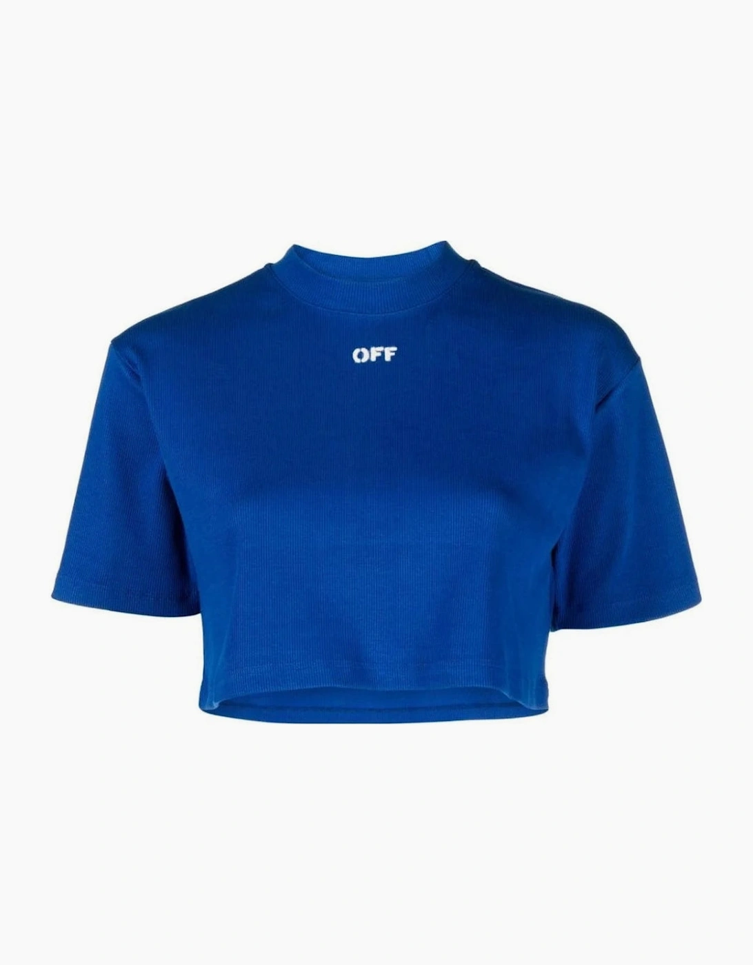 Off-White Women's Blue Stamp Ribbed Cropped T-Shirt - Size: 6